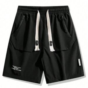 Men Slogan Graphic Drawstring Waist Sports Shorts