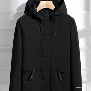 Boyfriend Style Men Letter Graphic Drawstring Hooded Sports Jacket Workout Tops