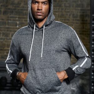 Men Contrast Tape Kangaroo Pocket Drawstring Hooded Sports Sweatshirt Hoodie Men Sweatshirt - Image 7