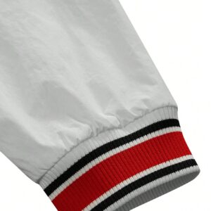 Men Letter Graphic Striped Trim Slant Pockets Bomber Jacket Workout Tops - Image 3
