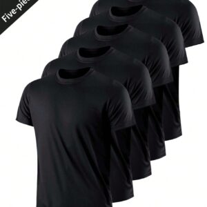 5PCS Solid Color Ultralight Quick Dry Sport T-Shirt, Breathable Lightweight Top For Fitness Gym Clothes Boyfriend Style Men