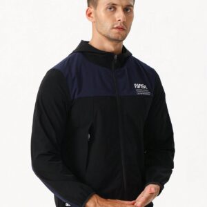 Men Letter Graphic Two Tone Zip Up Hooded Sports Jacket - Image 3