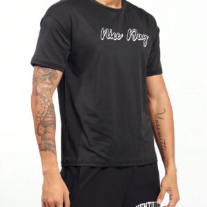 Boyfriend Style Men Letter Graphic Sports Tee Workout Tops