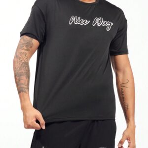 Boyfriend Style Men Letter Graphic Sports Tee Workout Tops - Image 3