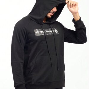 Men Slogan Graphic Raglan Sleeve Kangaroo Pocket Drawstring Sports Hoodie Men Sweatshirt