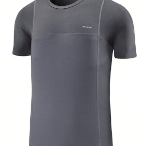 Men Letter Graphic Top-Stitching Detail Sports Tee Workout Tops Short Sleeve Workout Men Active Wear