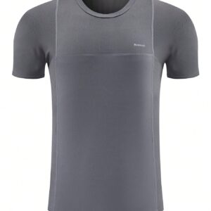 Men Letter Graphic Top-Stitching Detail Sports Tee Workout Tops Short Sleeve Workout Men Active Wear - Image 3