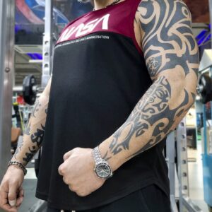 Men Letter Graphic Colorblock Sports Tank Top Workout Tops - Image 3