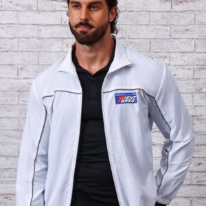 Men Letter Graphic Contrast Piping Zip Up Sports Jacket Workout Tops