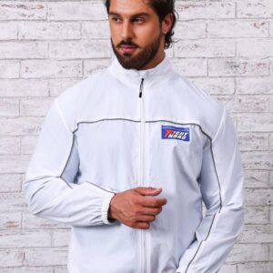 Men Letter Graphic Contrast Piping Zip Up Sports Jacket Workout Tops - Image 3