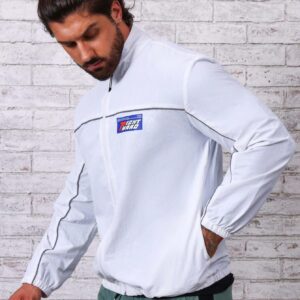 Men Letter Graphic Contrast Piping Zip Up Sports Jacket Workout Tops - Image 5