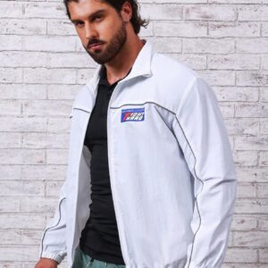 Men Letter Graphic Contrast Piping Zip Up Sports Jacket Workout Tops - Image 7