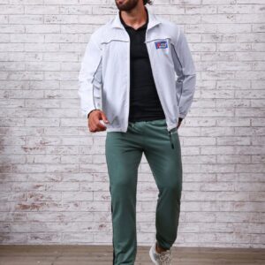 Men Letter Graphic Contrast Piping Zip Up Sports Jacket Workout Tops - Image 8