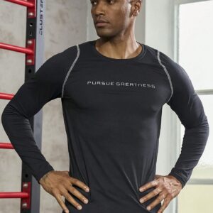 Men Slogan Graphic Top-Stitching Sports Tee Long Sleeve Shirt
