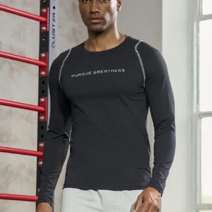 Men Slogan Graphic Top-Stitching Sports Tee Long Sleeve Shirt - Image 3