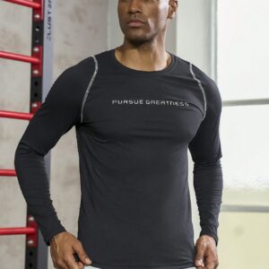 Men Slogan Graphic Top-Stitching Sports Tee Long Sleeve Shirt - Image 4