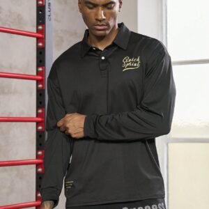 Boyfriend Style Men Slogan Graphic Polo Neck Sports Polo Shirt Workout Tops Golf Shirt - Image 6