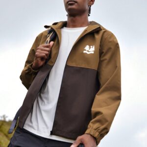 Men Letter Graphic Two Tone Zip Up Hooded Sports Jacket
