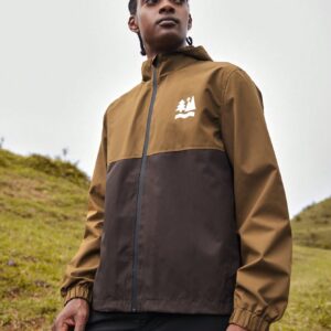 Men Letter Graphic Two Tone Zip Up Hooded Sports Jacket - Image 5