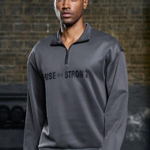 Men Letter Graphic Quarter Zip Sports Jacket Workout Tops Grey Jacket - Image 6