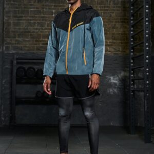Men Letter Graphic Colorblock Zip Up Hooded Sports Jacket Workout Tops - Image 4