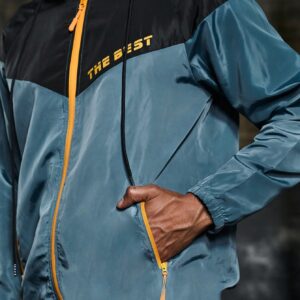 Men Letter Graphic Colorblock Zip Up Hooded Sports Jacket Workout Tops - Image 7
