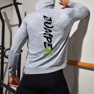 Men Letter Graphic Kangaroo Pocket Drawstring Sports Hoodie Men Sweatshirt