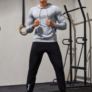 Men Letter Graphic Kangaroo Pocket Drawstring Sports Hoodie Men Sweatshirt - Image 5