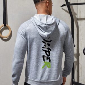 Men Letter Graphic Kangaroo Pocket Drawstring Sports Hoodie Men Sweatshirt - Image 6