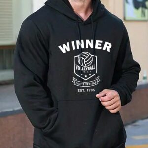 Boyfriend Style Men Letter Graphic Drawstring Sports Hoodie Boyfriend Style Men Sweatshirt