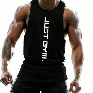 Boyfriend Style Men Letter Graphic Sports Tank Top Workout Tops Workout Tops Gym Top Breathable
