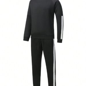 Men's Solid Color Drawstring Sports Suit, Athletic Suit, Tracksuit Workout Set - Image 3
