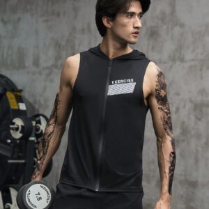 Men Letter Graphic Zip Up Hooded Sports Jacket Workout Tops