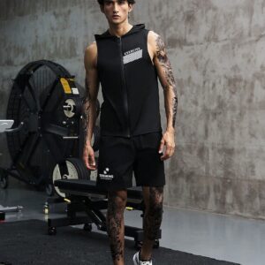 Men Letter Graphic Zip Up Hooded Sports Jacket Workout Tops - Image 3