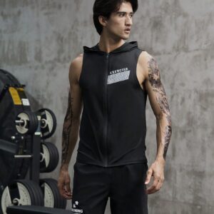 Men Letter Graphic Zip Up Hooded Sports Jacket Workout Tops - Image 4