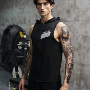 Men Letter Graphic Zip Up Hooded Sports Jacket Workout Tops - Image 5