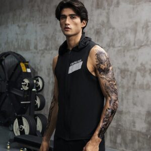 Men Letter Graphic Zip Up Hooded Sports Jacket Workout Tops - Image 6