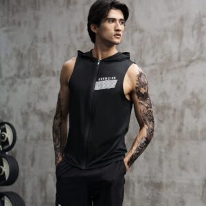 Men Letter Graphic Zip Up Hooded Sports Jacket Workout Tops - Image 7