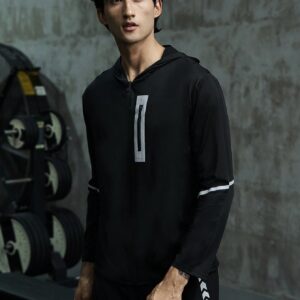 Boyfriend Style Men Geo Print Zip Up Hooded Sports Jacket Workout Tops - Image 3