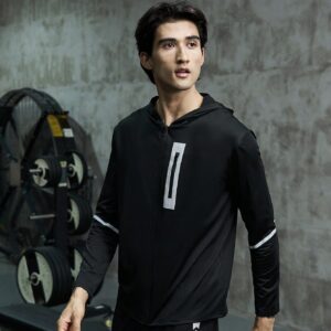 Boyfriend Style Men Geo Print Zip Up Hooded Sports Jacket Workout Tops - Image 5