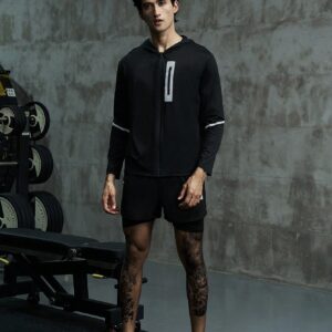Boyfriend Style Men Geo Print Zip Up Hooded Sports Jacket Workout Tops - Image 6