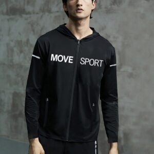 Men Letter Graphic Zip Up Hooded Sports Jacket Workout Tops