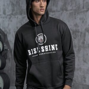 Boyfriend Style Men Letter & Wolf Graphic Kangaroo Pocket Drawstring Sports Hoodie Boyfriend Style Men Sweatshirt