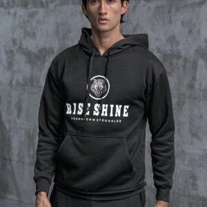 Boyfriend Style Men Letter & Wolf Graphic Kangaroo Pocket Drawstring Sports Hoodie Boyfriend Style Men Sweatshirt - Image 4