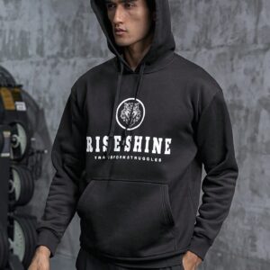 Boyfriend Style Men Letter & Wolf Graphic Kangaroo Pocket Drawstring Sports Hoodie Boyfriend Style Men Sweatshirt - Image 5