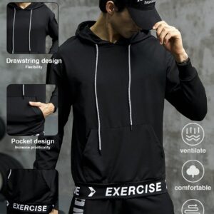 Men Letter Graphic Kangaroo Pocket Drawstring Sports Hoodie Men Sweatshirt