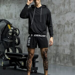 Men Letter Graphic Kangaroo Pocket Drawstring Sports Hoodie Men Sweatshirt - Image 4