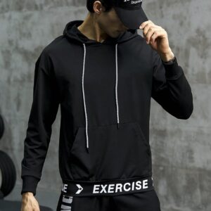 Men Letter Graphic Kangaroo Pocket Drawstring Sports Hoodie Men Sweatshirt - Image 6