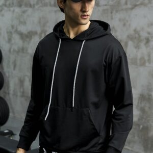 Men Letter Graphic Kangaroo Pocket Drawstring Sports Hoodie Men Sweatshirt - Image 7