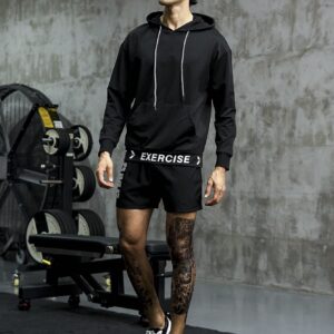 Men Letter Graphic Kangaroo Pocket Drawstring Sports Hoodie Men Sweatshirt - Image 8